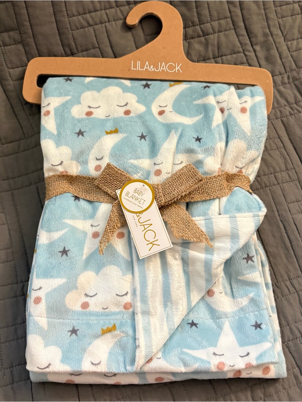 Lila & Jack Super Soft Minky Blue Moon Baby Blanket Stars Clouds Reversible